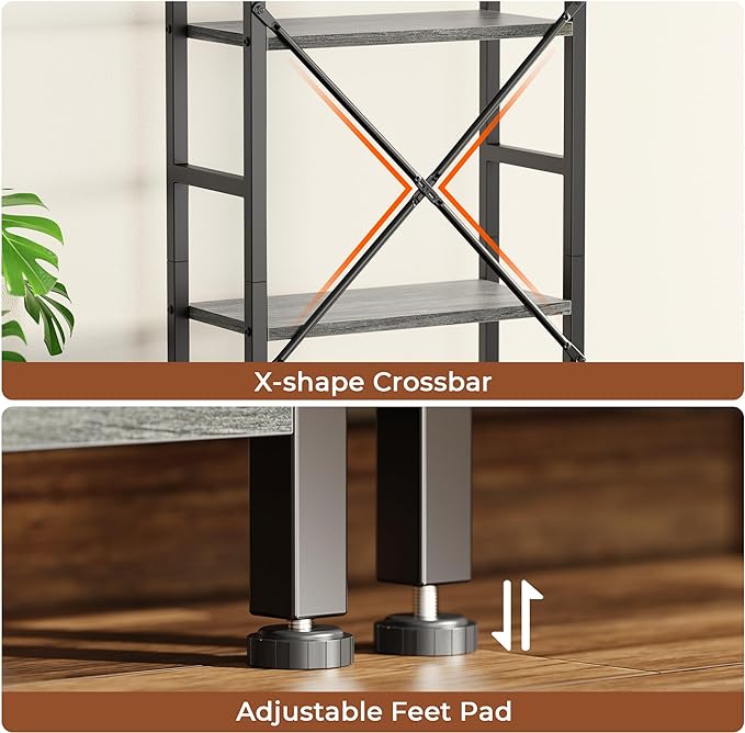 SUPERJARE Triple 4 Tier Bookshelf, Bookcase with 11 Open Display Shelves, Wide Book Shelf Book Case for Home & Office, Grey