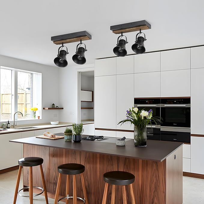 SEEBLEN 2-Light Track Light Fixtures, Adjustable Ceiling/Wall Mount, Industrial Black Kitchen Track Lighting for Living Room, Dining Room, Hallway, Bathroom