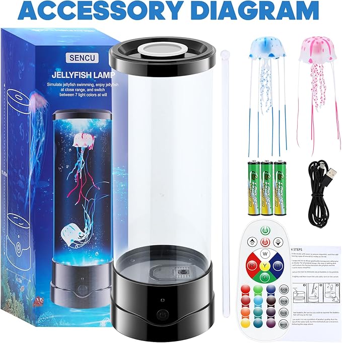 SENCU Jellyfish Lamp 17 Color Changing Remote Jellyfish Night Light LED Mood Lamp Home Decor for Room Office Night Light Ideal Gift for Kids Adults