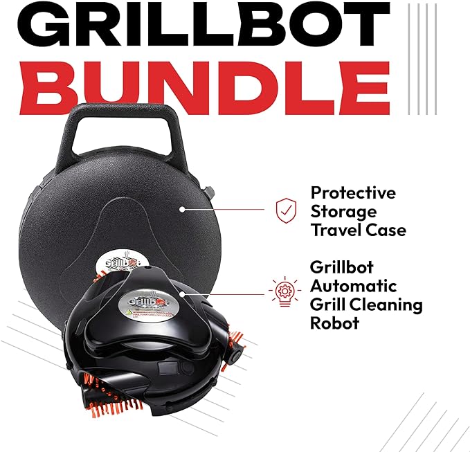 Grillbot Automatic Grill Cleaning Robot with Nylon Brushes, BBQ Grill Cleaner, Grill Brush, Grill Scraper, BBQ Accessories (Black Grillbot + Carry Case)