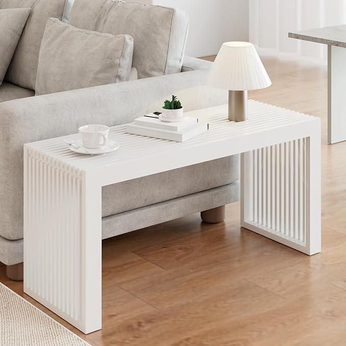 Bamboo Dining Bench Indoor Long Entryway Shoe Rack Benchs,Outdoor Modern Wood Benches 35 Inch Bamboo Bench for Living Room Hallway Bedroom Bathroom White