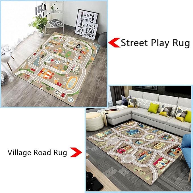 Kid Rug Carpet Playmat for Toy Cars and Train，Play Area Rug with Rubber Backing，Fun Throw Rug，Ideal Gift for Children Baby Bedroom Play Room(80×120cm/32×47in) Y4