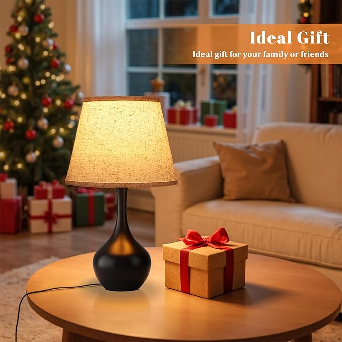 Seealle Touch Table Lamp for Bedroom, 3-Way Dimmable Small Bedside Lamps for Night Stands with Wires, Black Desk Lamp for Kids Room, Office, Living Room, End Table(LED Bulb Included)