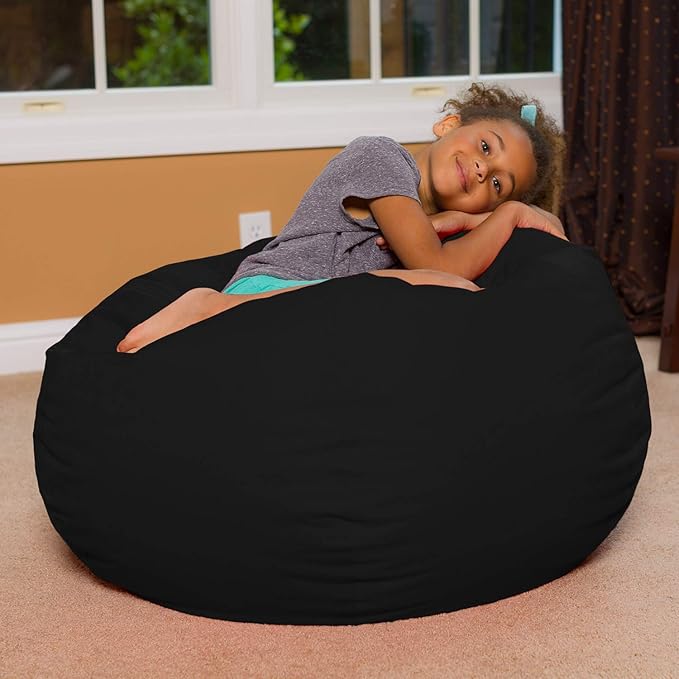 Posh Creations Bean Bag Chair for Kids, Teens, and Adults Includes Removable and Machine Washable Cover, Solid Black, 38in - Large