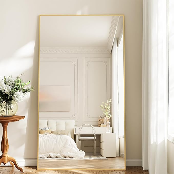 Koonmi 77"x38" Floor Mirror Full Length, Bedroom Floor Body Mirror with Stand, Large Gold Mirror, Leaning, Standing or Hanging Horizontally/Vertically