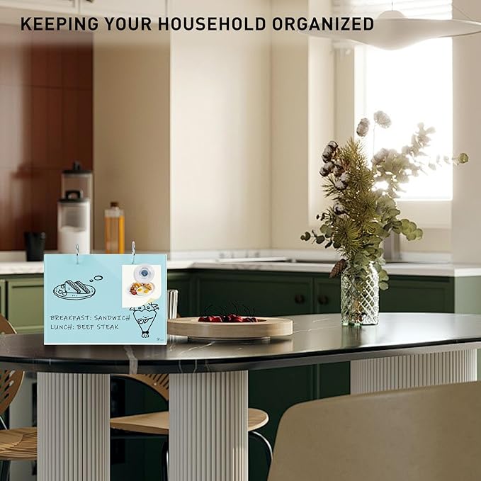 Desktop Glass Dry Erase & Acrylic Aesthetic Calendar Weekly to-do List Combo, Small Magnetic Standing Whiteboard, Desk Flip Easel Calendar with Accessories for Home Office Supply, Teal Blue, 9 x 7''