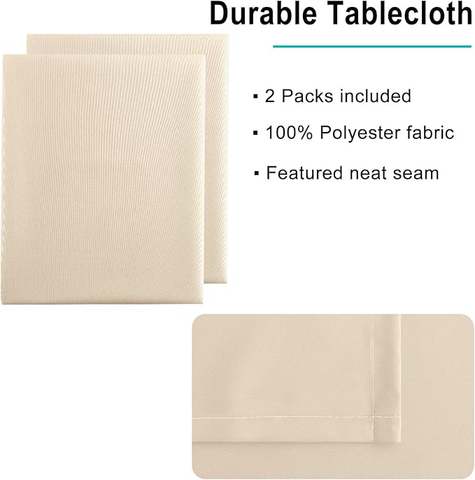 Hiasan 2 Pieces Rectangle Tablecloth - Waterproof Washable Polyester Table Cloth for Dining Room Kitchen Party Camping, Beige, 54 x 80 Inch