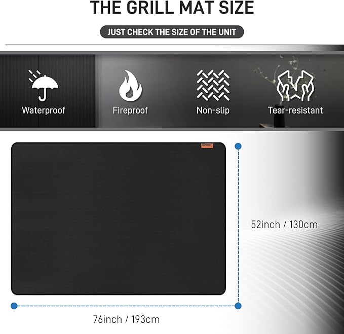 76"×52" Under Grill Mat for Outdoor Grill,Double-Side Fireproof & Heat-Resistant Outdoor Grill Mat,Protective Mat for Patio,Courtyard,Tabletop