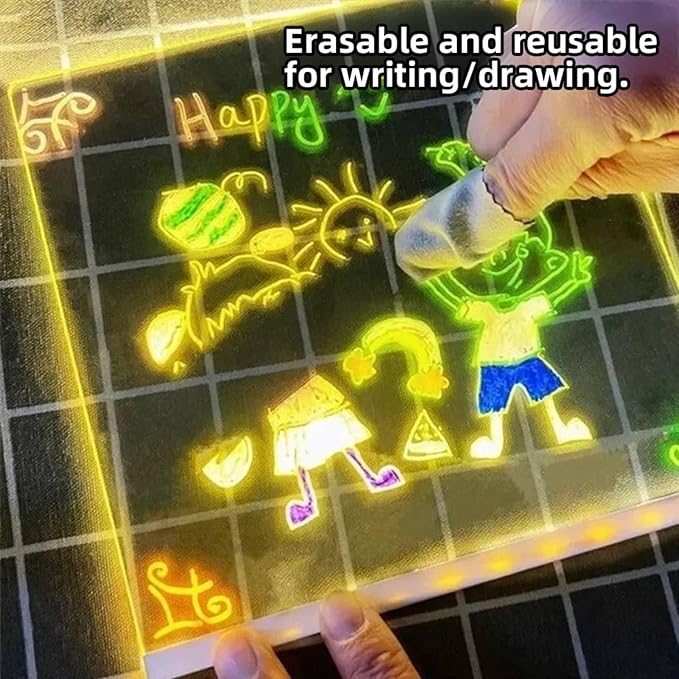 LED Note Board with 7 Colors, Light Up Dry Erase Board with Stand, 7.9"x11.8" Led Drawing Board for Kids, Writing Board with Soft Cloth, USB Cable, Holiday Trend Gift