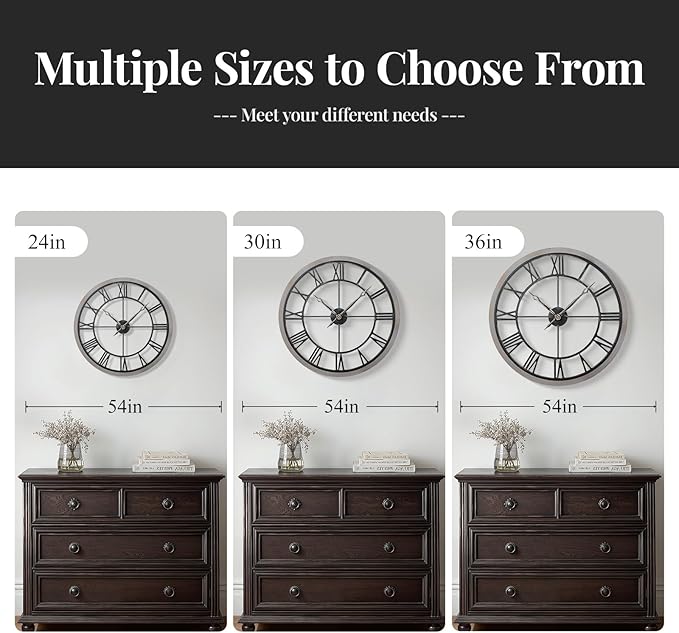 30 Inch Large Wall Clock for Living Room Decor, Modern Wood Decorative Wall Clocks with Solid Wooden Frame, Battery Operated Silent Non-Ticking Clock - Roman Numerals