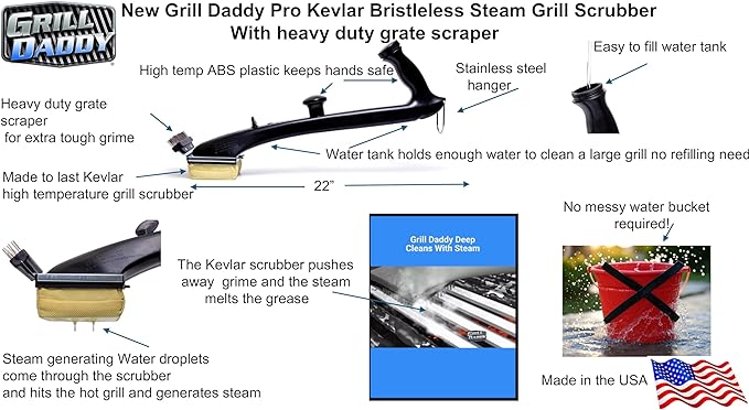 New Grill Daddy Pro with Kevlar Bristleless Grill Scrubber Cleans with steam