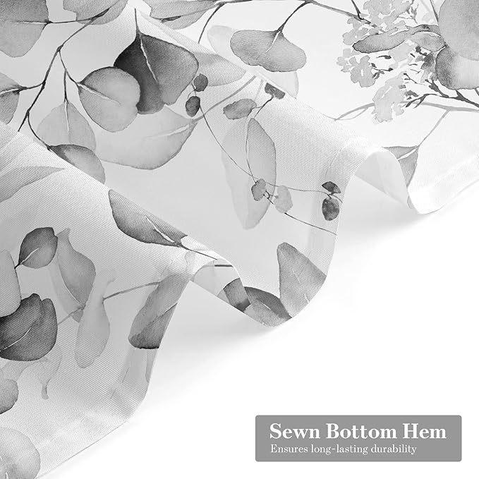 MitoVilla Grey Spring Floral Shower Curtain, Modern Plants Botanical Fabric Cloth Shower Curtains for Chic Elegant Bathroom Decor, Summer Watercolor Eucalyptus Leaf, 72x72