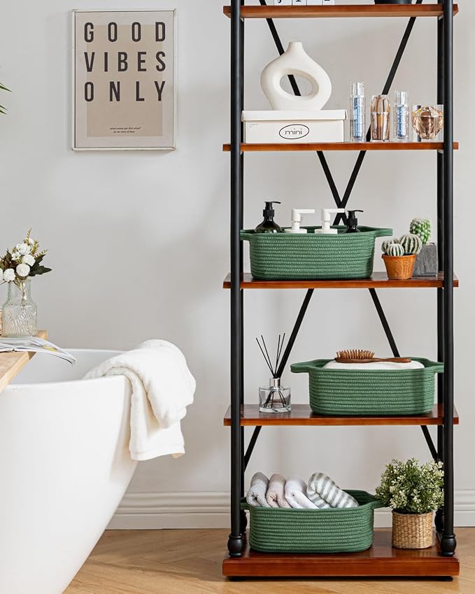 KALLAX Small Woven Basket, 12 x 8 x 4.5 Inches, Small Storage Baskets for Organizing, Gift Baskets Empty, Cute Rope Shelf Closet Storage Bins for Shelves, Dog Toy Basket, Green