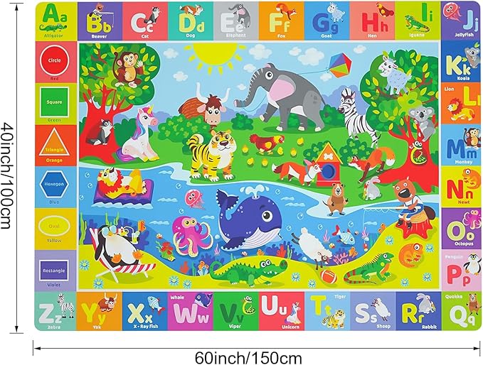 Baby Play Mat for Floor, Non-Slip Playmat for Toddlers & Infants, Extra Thick Large Padded Educational ABC Kids Rug for Crawling & Playing Super Soft Plush Surface to Keep Safe (40"x60")
