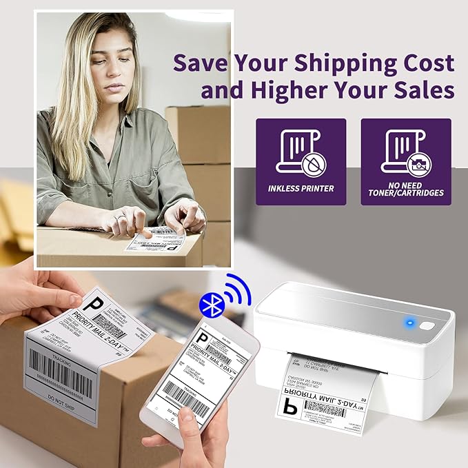 ASprink Bluetooth Shipping Label Printer - 241BT Label Printers for Shipping Packages - 4x6 Shipping Label Printer Wireless Label Makers, Compatible with USPS, Shopify, Amazon, Ebay