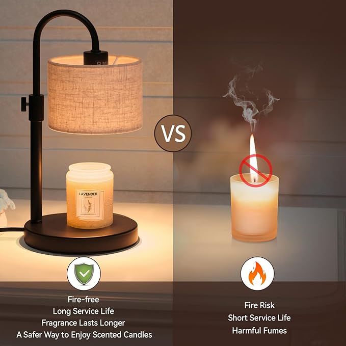Candle Warmer Lamp with Timer, Dimmable Candle Wax Warmer Candle Lamp with 2 Bulbs, House Warming Gifts Brithday Gifts for Women Bedroom Home Decor (Linen-Upgraded)