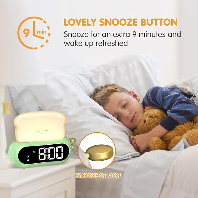 Kids Alarm Clocks for Bedroom, Cute Digital Clock with Night Light, 10 Ringtones, 10 Volumes, Nap Timer, Brightness Dimmer, Snooze, Bedside Alarm Clocks for Boys Girls Teens Birthday Gift, Plug-in Use