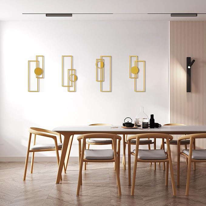 Art3d Metal Wall art, 4 Pieces Abstract Wall Decor for Living Room Dining Room Hallway, 3D Textured Metal Wall Sculptures, Line Art Wall Décor, Minimalist Wall Art Style