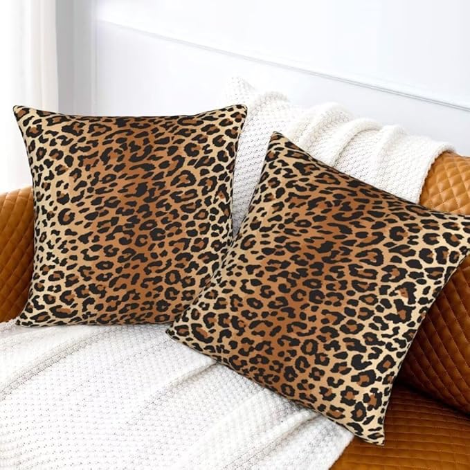 BETGINY Leopard Throw Pillow Cover 22 x 22 Inch Pack of 2, Cheetah Print Pillow Covers Square Cushion Faux Animal Skin Pillowscase for Bedroom Home Sofa Decoration