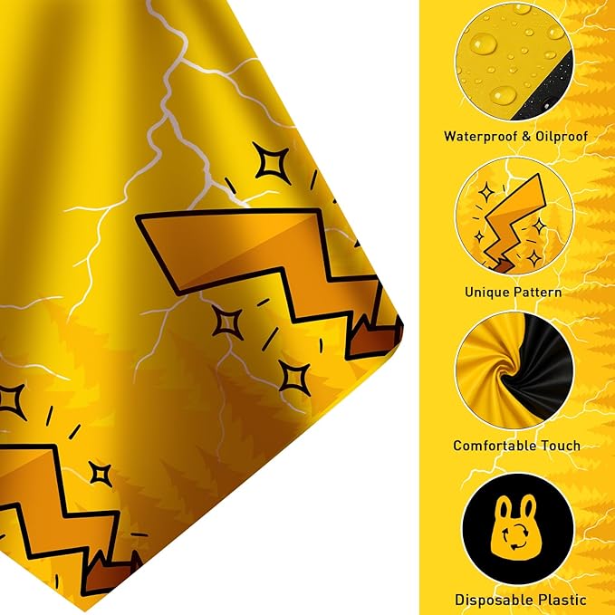 16Pcs 2in1 Yellow Cartoon Birthday Party Decorations Tablecloth, 54" x 108" Table Cloth Disposable Rectangle Plastic Table Cover for Kids Baby Shower Party Supplies