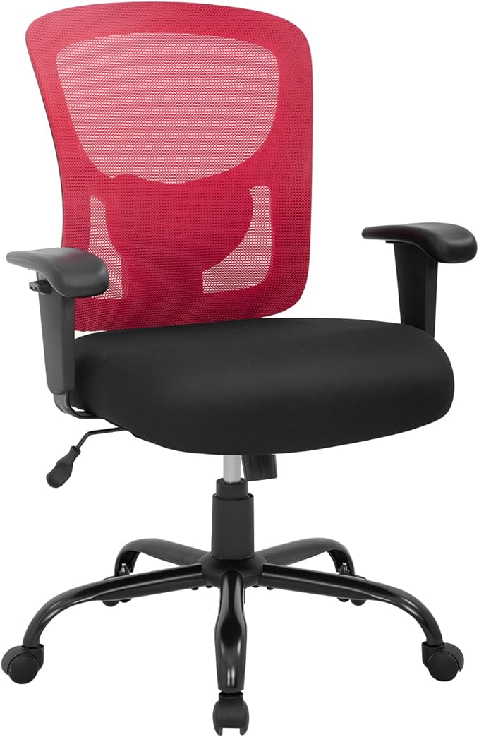 Big and Tall Office Chair 400lbs Desk Chair Mesh Computer Chair with Lumbar Support Wide Seat Adjust Arms Rolling Swivel High Back Task Executive Ergonomic Chair,Red