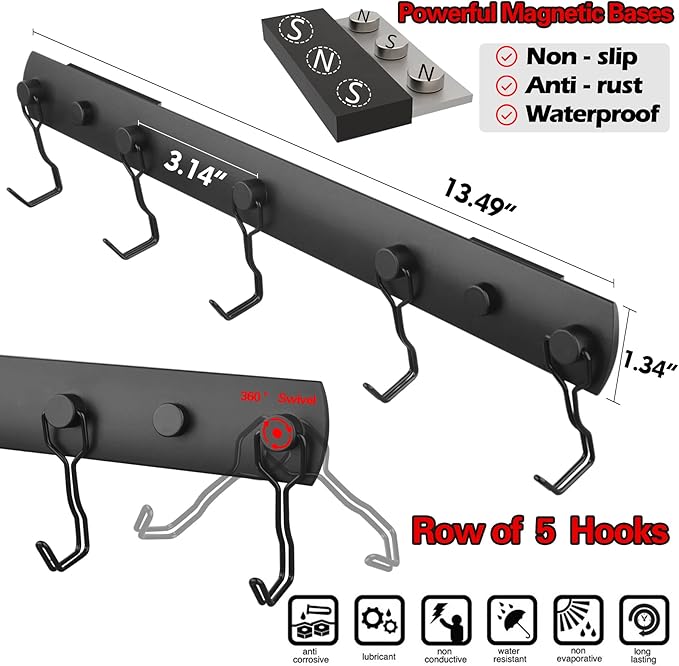 Smoker Grill Hooks,Magnetic Mount 5 Hooks for Hanging BBQ Utensils,Non-Slip Heavy Duty Magnetic Holder for Traeger Pellet Pit Boss Blackstone Grill Smoker