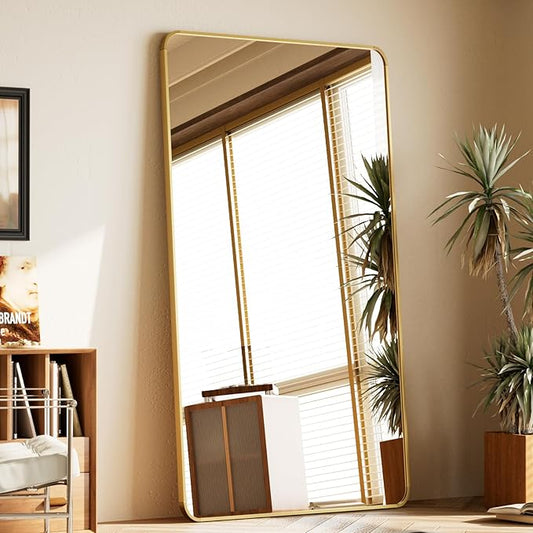 BEAUTYPEAK Gold Full Length Mirror, 71"x32" Rounded Corner Floor Mirror Standing Hanging or Leaning Against Wall, Suitable for Bedroom or Dressing Room