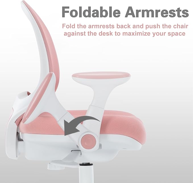 Kids Desk Chair, Boy's Girl's Child Children Study Office Computer Chair, Ergonomic Design, Adjustable Height and Seat Depth (Grey) (Peach Pink W/Armrests and Footrest)