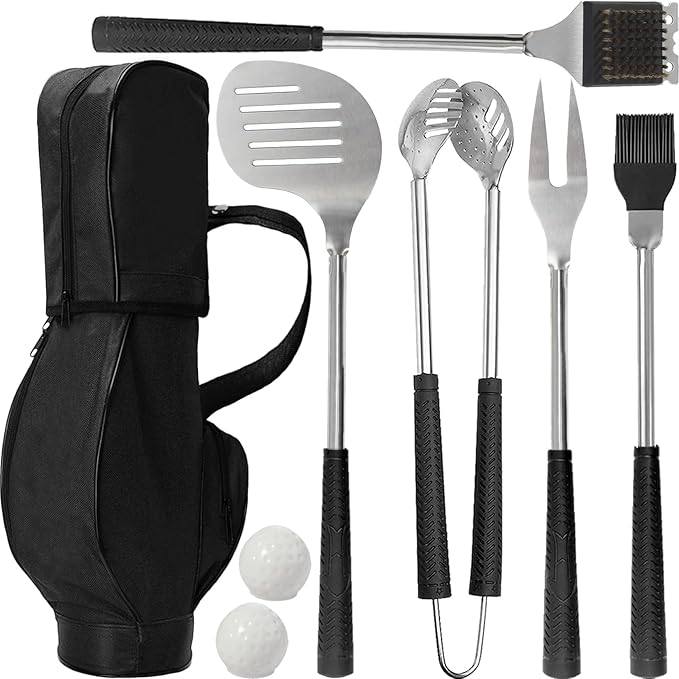 Jishi 8pcs Golf BBQ Grill Accessories Grilling Gifts for Men Golfers Stocking Stuffers for Men, Dad Gifts from Daughter Son, Funny Christmas Golf Gifts for Men Unique Barbecue Tool Set Camping Gadgets