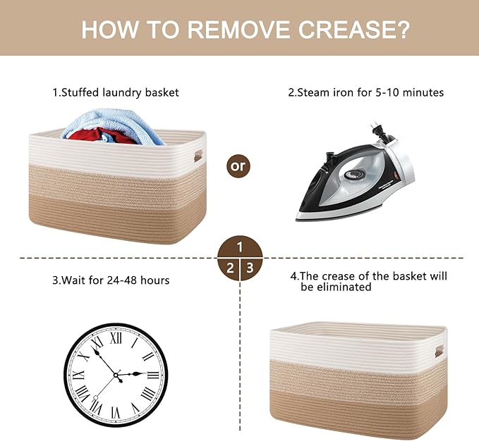 OIAHOMY Large Blanket Basket For Living Room, Rectangle Woven Baskets for Storage, Nursery Toy Storage With Handle-22”x17”x12”-Gradient Light Yellow