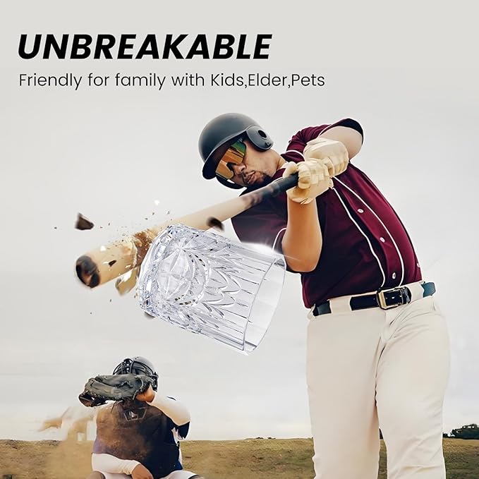 BELLAFORTE Shatterproof Tritan Plastic Short Tumbler, Set of 4, 13oz - Myrtle Beach Unbreakable Crystal Cut Old Fashioned Drinking Glasses for Whiskey - BPA Free - Dishwasher Safe - Grey