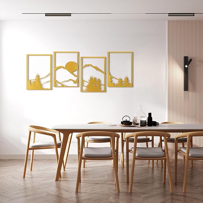 Art3d Black Metal Wall art, 4 Pieces Wall Decor for Living Room Bedroom Hallway Hotel, Natural Mountain Wall Art Style, Line Art Wall Décor