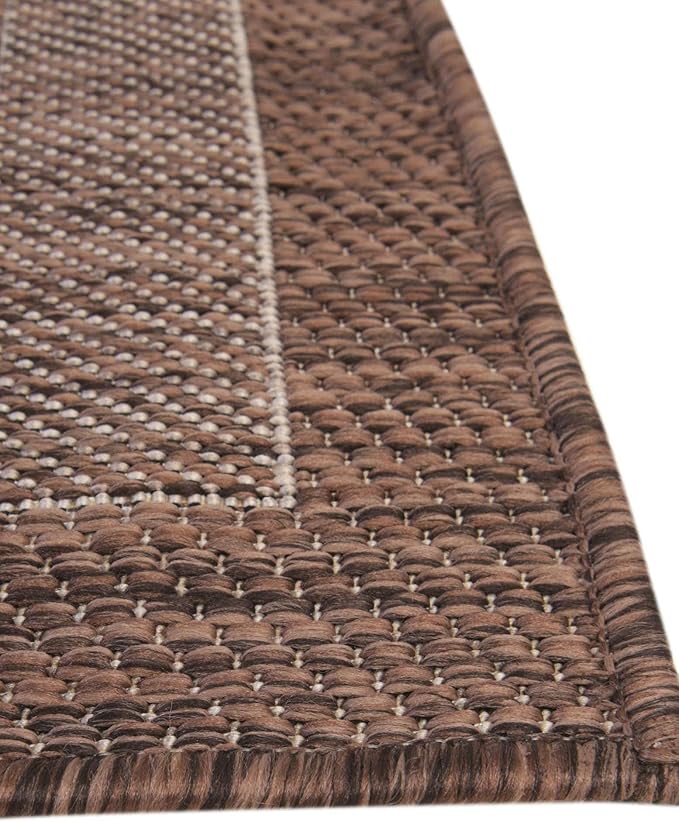 Unique Loom Outdoor Border Collection Area Rug - Soft Border (2' x 3' 1" Rectangle, Brown/ Ivory)