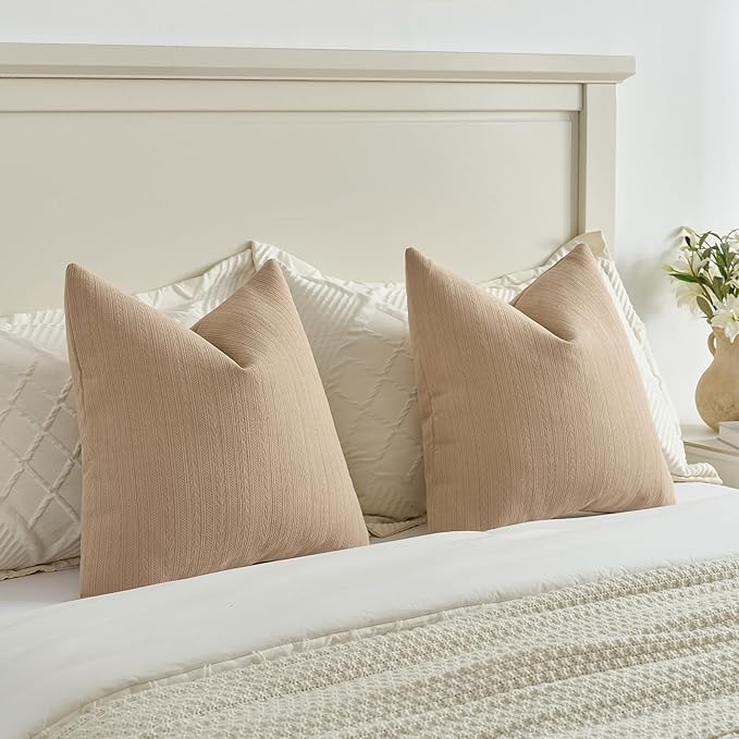 FUTEI Golden Brown Decorative Throw Pillow Covers 26x26 Inch Set of 2,Soft Cozy Wheat Ear Striped Patterns Euro Pillow Shams,Modern Home Decor for Couch Bed Living Room