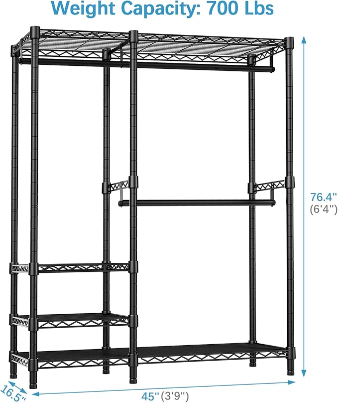 VIPEK V2i Garment Rack for Hanging Clothes, Portable Closet System with 4 Adjustable Shelves & 2 Hanging Rods, Heavy Duty Metal Clothes Rack, Freestanding Wardrobe Closet Rack, Max Load 700lbs