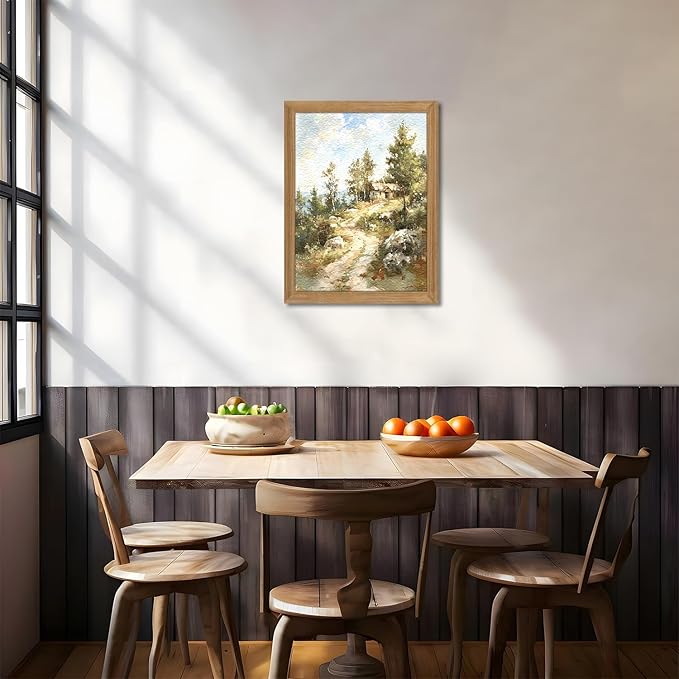 AKWISH Framed Vintage Wall Art - 3D Textures Vintage Wilderness Painting Farmhouse Decor - Hand Drawn Suburbs Wall Art for Living Room Bedroom Decor Bathroom 12x16in