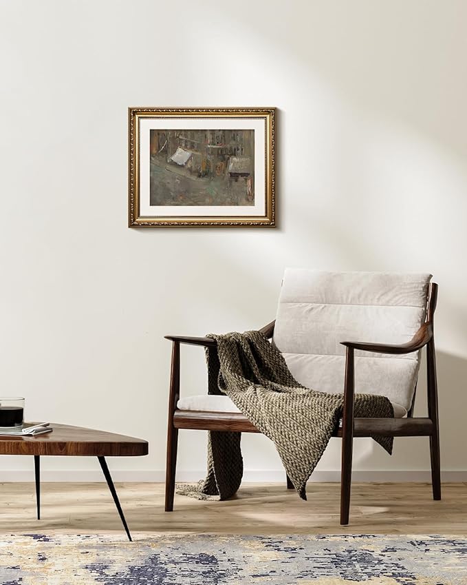 VIYYIEA Gold Framed Wall Art Canvas Print Home Decor Dark Brush Landscape Abstract Shapes Oil Painting Vintage Wall Decor Boho Decorative Aesthetic Room Decor for Living Room Bedroom Office 13x16in