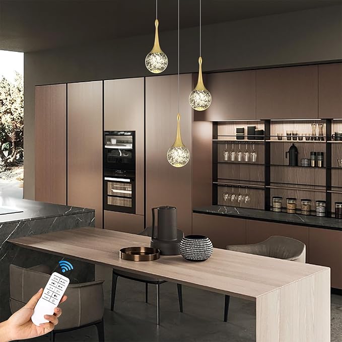 Flashing God 3 Pendant Lights Gold Farmhouse Light Fixtures Kitchen Island Lighting Small Crystal Hanging Chandeliers Modern Ceiling Pendant Light for Dinning Room Bedroom Hallway Bar