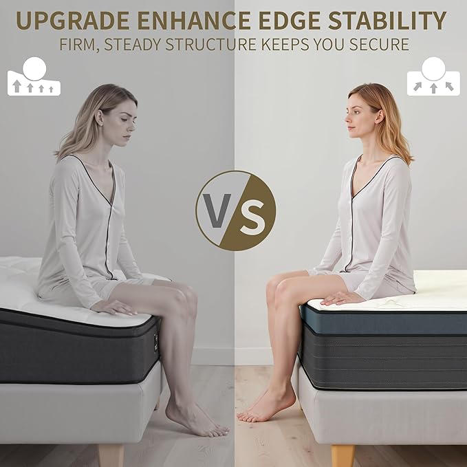 Twin Mattress, 12 Inch Twin Size Mattress in a Box, Hybrid Gel Memory Foam Individual Pocket Springs Matress, Breathable and Fiberglass, Medium Firm Feel, Strong Edge Support, Compact Box Delivery