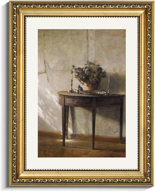 VIYYIEA Gold Framed Wall Art, After Noon Canvas Print Home Decor Vintage Art Painting Picture Bathroom Wall Decor, Potted Plant Artwork for Living Room Bedroom Kitchen Office - 14L x 11W