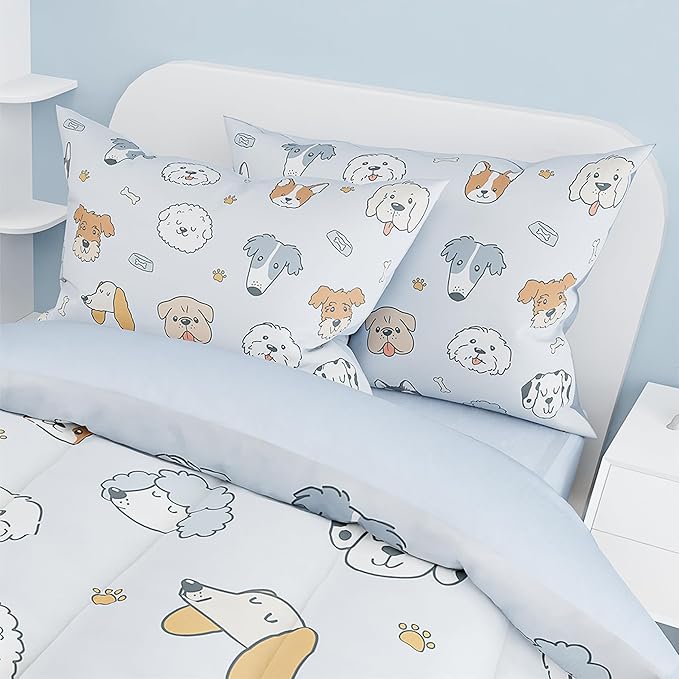 SANDJEST Dog Duvet Cover Sets Full Size for Kids Boys Girls, Incude 1 Polyester Comforter Cover 80x90 Inches and 2 Pillowcases 20x26 Inches, Comforter Not Included, Gift for Christmas Birthday