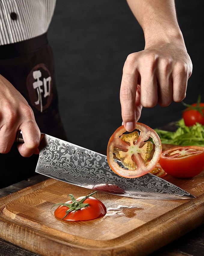 HEZHEN Chef's Knife-Professional-8.3 inch Damascus Steel, Kitchen Knife VG10 Gyuto Knife-Master Series Chef Cooking Tool at Home,Restaurant-Figured Sycamore Wood Handle