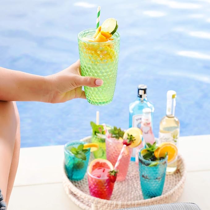 BELLAFORTE Shatterproof Tritan Plastic Tall Tumbler, 19oz Drinking Glasses Set of 4 - Laguna Beach Unbreakable Outdoor Drinkware for Party, Poolside, Indoor Use - Dishwasher Safe, BPA Free - Green