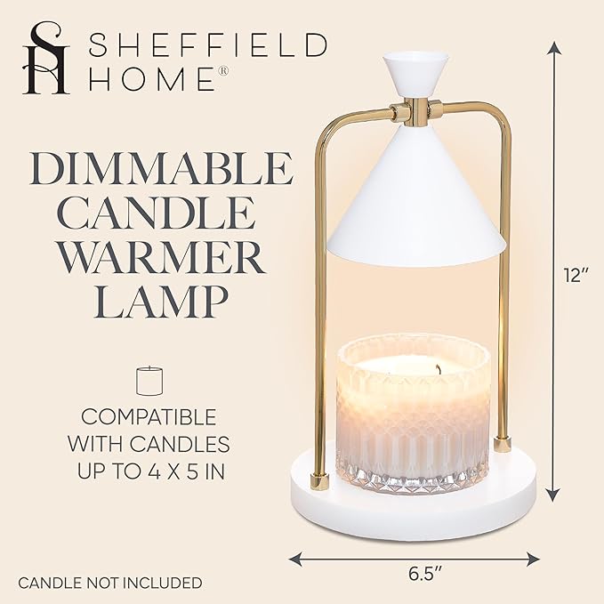 Sheffield Home Glass Candle Warmer Lamp – Elegant Candle Warmer for Long-Lasting Fragrance, Sleek Design, 12x7, White Iron Candle