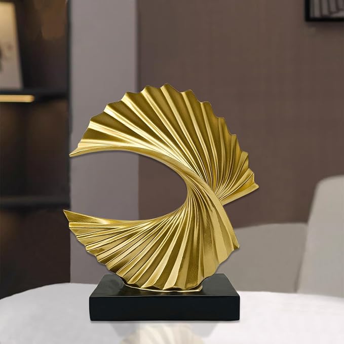 Gold Ocean Wave Statue, Modern Abstract Art, Resin Statue, Office Desk & Shelf Decor Accent for Men