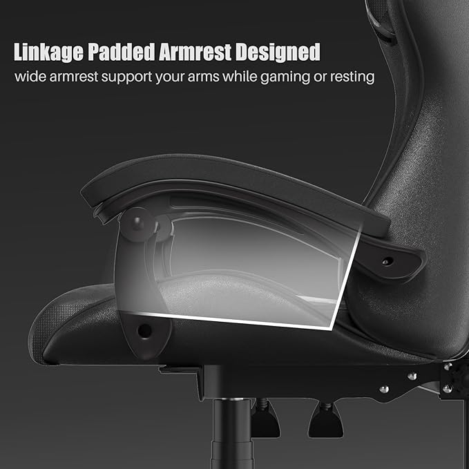 Gaming Chair High Back, Ergonomic Computer Gamer Chair with Headrest and Lumbar Support, Racing Style Reclining Game Chair for Adults, Kids (Black)