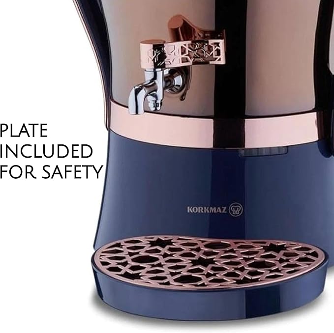 Korkmaz Hanedan A843-05 Stainless Steel Samovar, Upper Pot 1.3 L (43.9 Oz), Bottom Pot 3.5 L (118.3 Oz) Electric Turkish Tea Maker Set, Double Pots Tea Machine, Rosegold, 110 V US Plug, 5.1- Quart