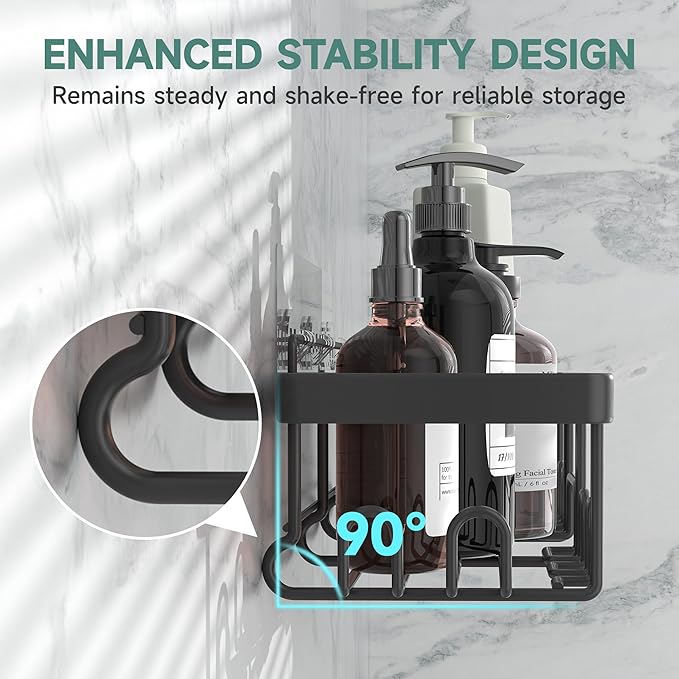 Veken Rustproof & Waterproof Shower Caddy 5-Pack, No Drilling Adhesive Wall Mounted Shower Shelves Rack, Heavy Weight Bearing, Large Organizer Storage Accessories, Ideal for Bathroom, Home & Kitchen