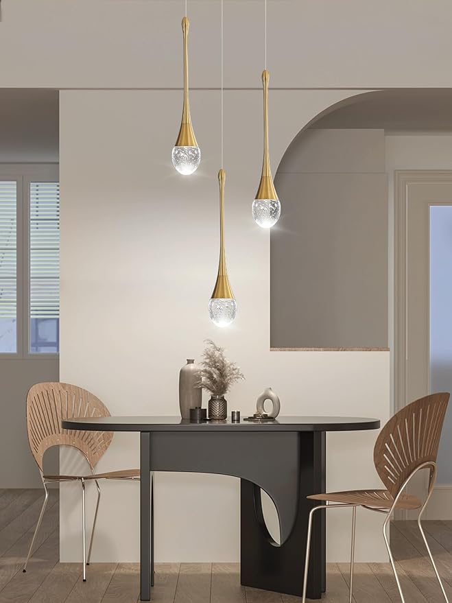 3-Light Gold Chandelier with Dimmable Ceiling Light Crystal Pendant Light for Kitchen Island, Dining Room, Living Room, Entry Hallway