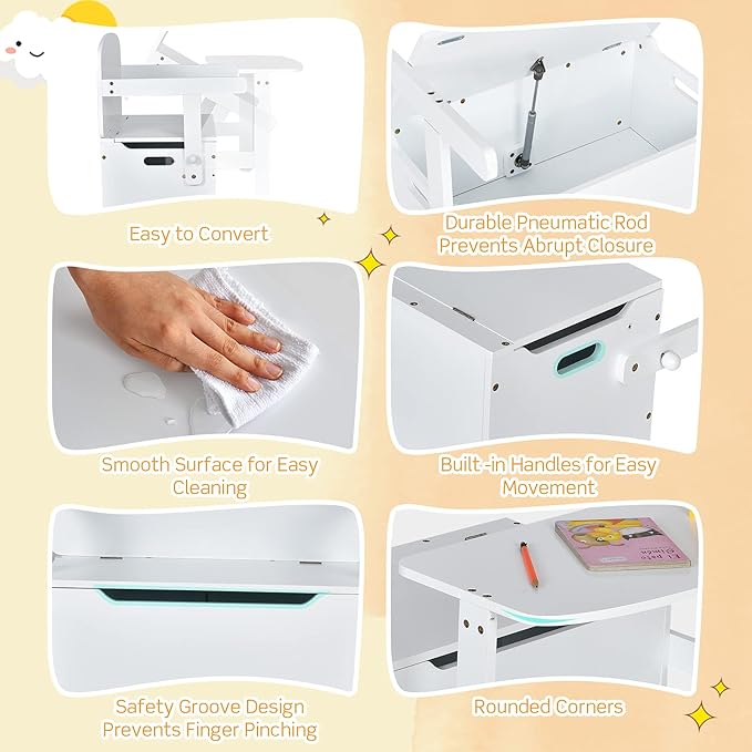 Costzon Kids Table and Chair Set, Convertible Toy Storage Bench with Built-in Handle for Kindergarten, Preschool, Kids Room, Playroom, Wood Reading Nook for Toddler Boys Girls Ages 3 to 7